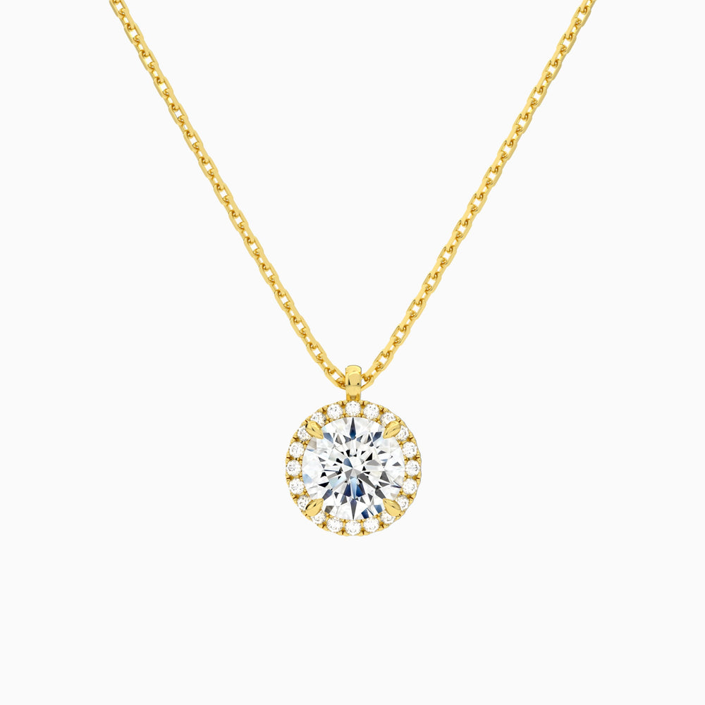 Round Halo Lab Grown Diamond Pendant Necklace In 14K Yellow Gold - Lucenjuri