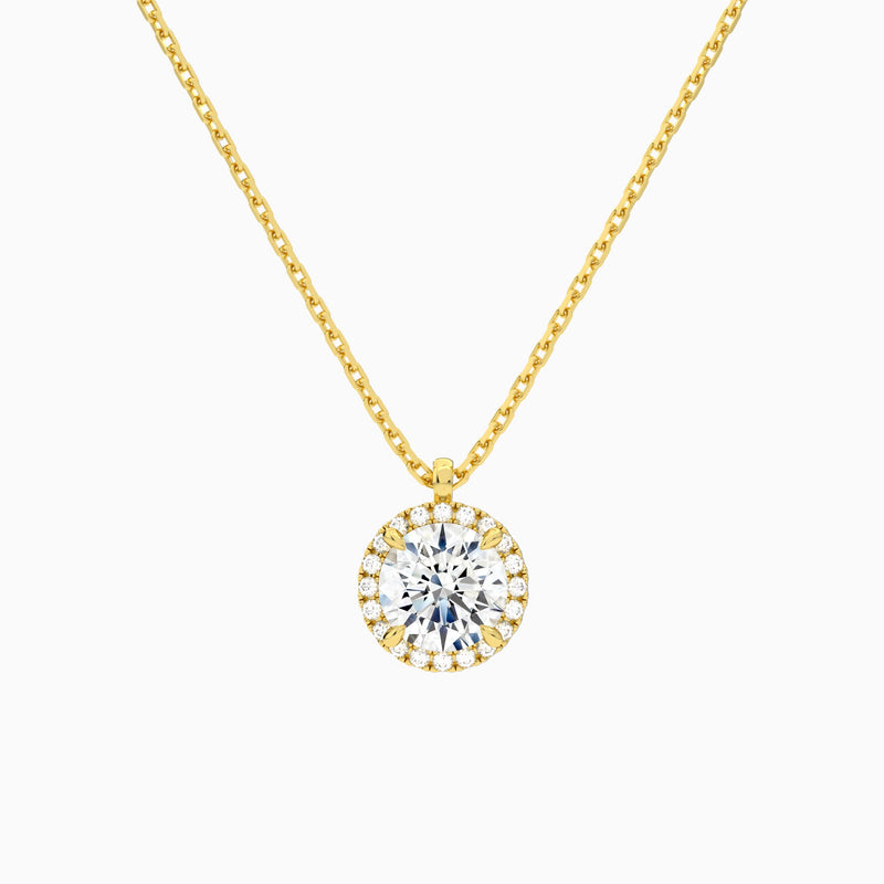 Round Halo Lab Grown Diamond Pendant Necklace In 18K Yellow Gold - Lucenjuri