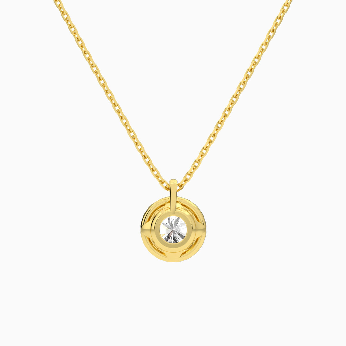 Round Halo Lab Grown Diamond Pendant Necklace In 18K Yellow Gold - Back View