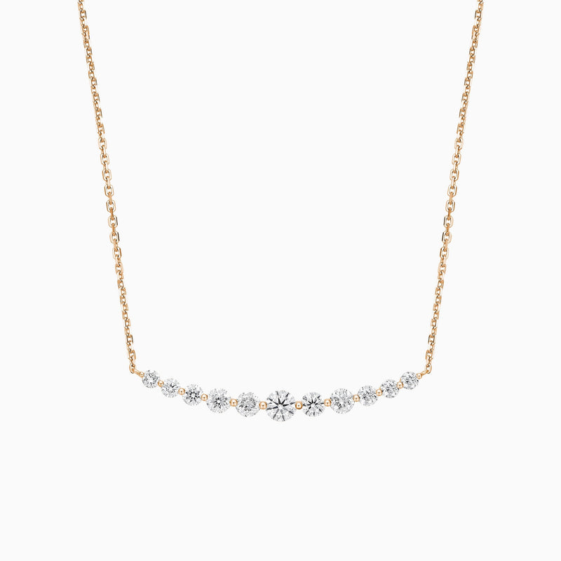 Graduated Single Prong Curved Bar Lab Grown Diamond Necklace In 14K Rose Gold - Lucenjuri