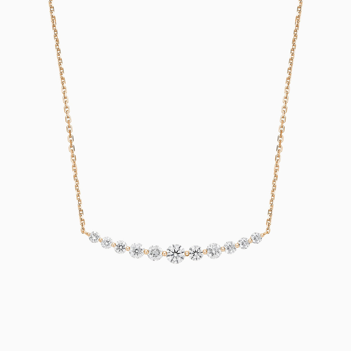 Graduated Single Prong Curved Bar Lab Grown Diamond Necklace In 14K Rose Gold - Lucenjuri