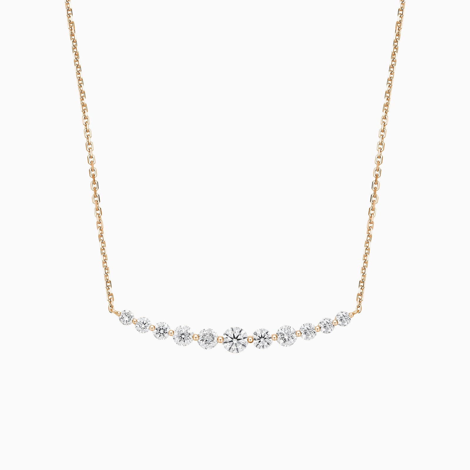 Graduated Single Prong Curved Bar Diamond Necklace