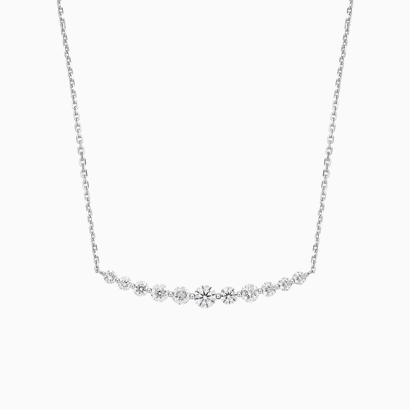 Graduated Single Prong Curved Bar Lab Grown Diamond Necklace In 18K White Gold - Lucenjuri