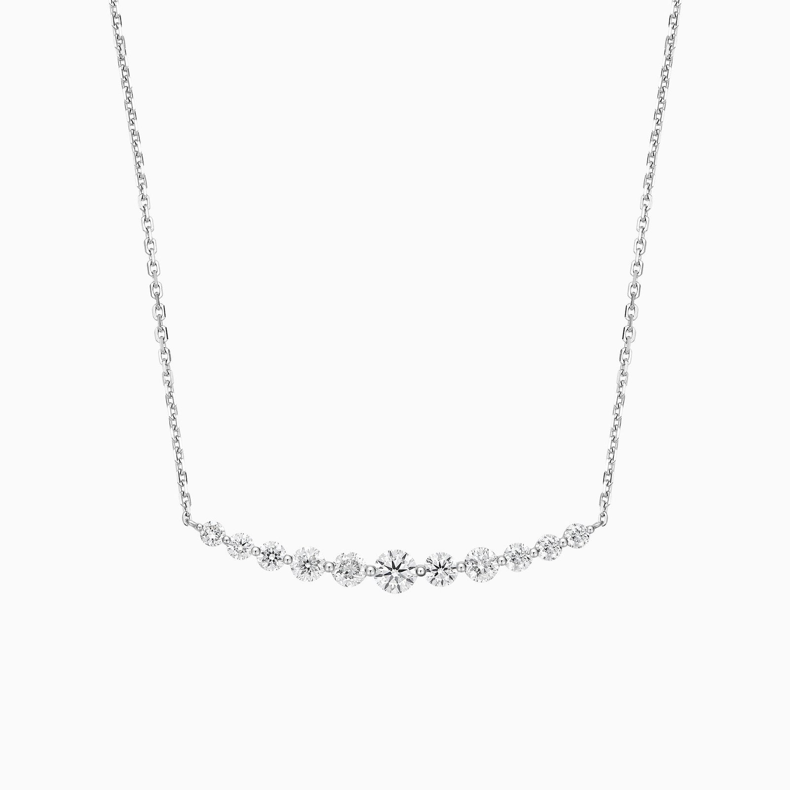 Graduated Single Prong Curved Bar Diamond Necklace