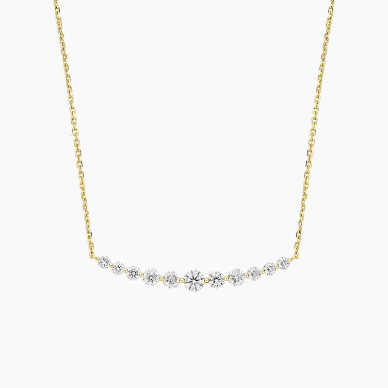 Graduated Single Prong Curved Bar Lab Grown Diamond Necklace In 18K Yellow Gold - Lucenjuri