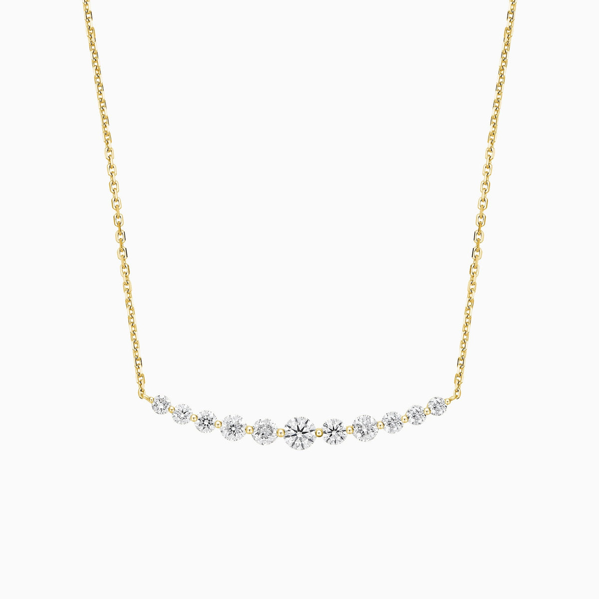 Graduated Single Prong Curved Bar Lab Grown Diamond Necklace In 14K Yellow Gold - Lucenjuri
