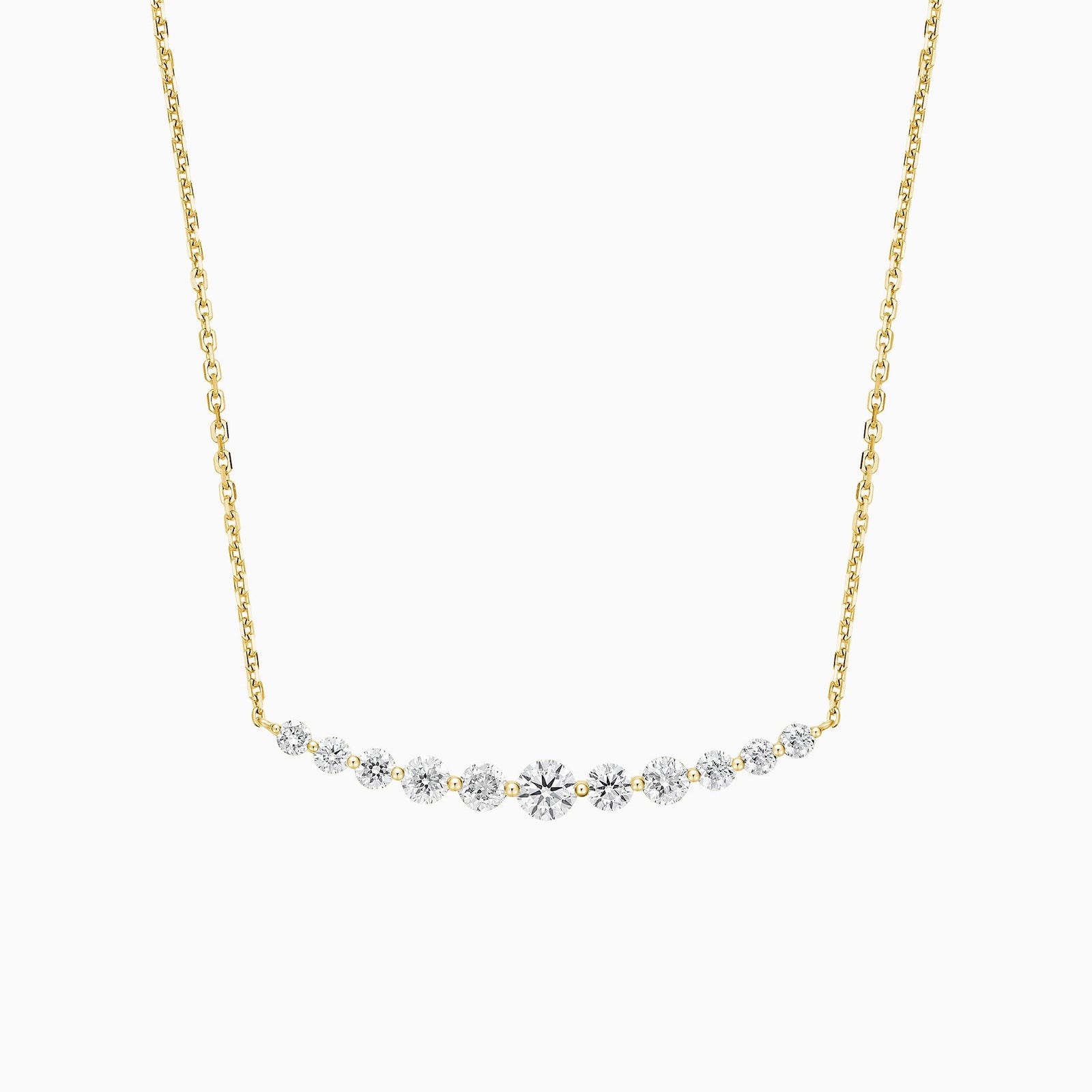 Graduated Single Prong Curved Bar Diamond Necklace