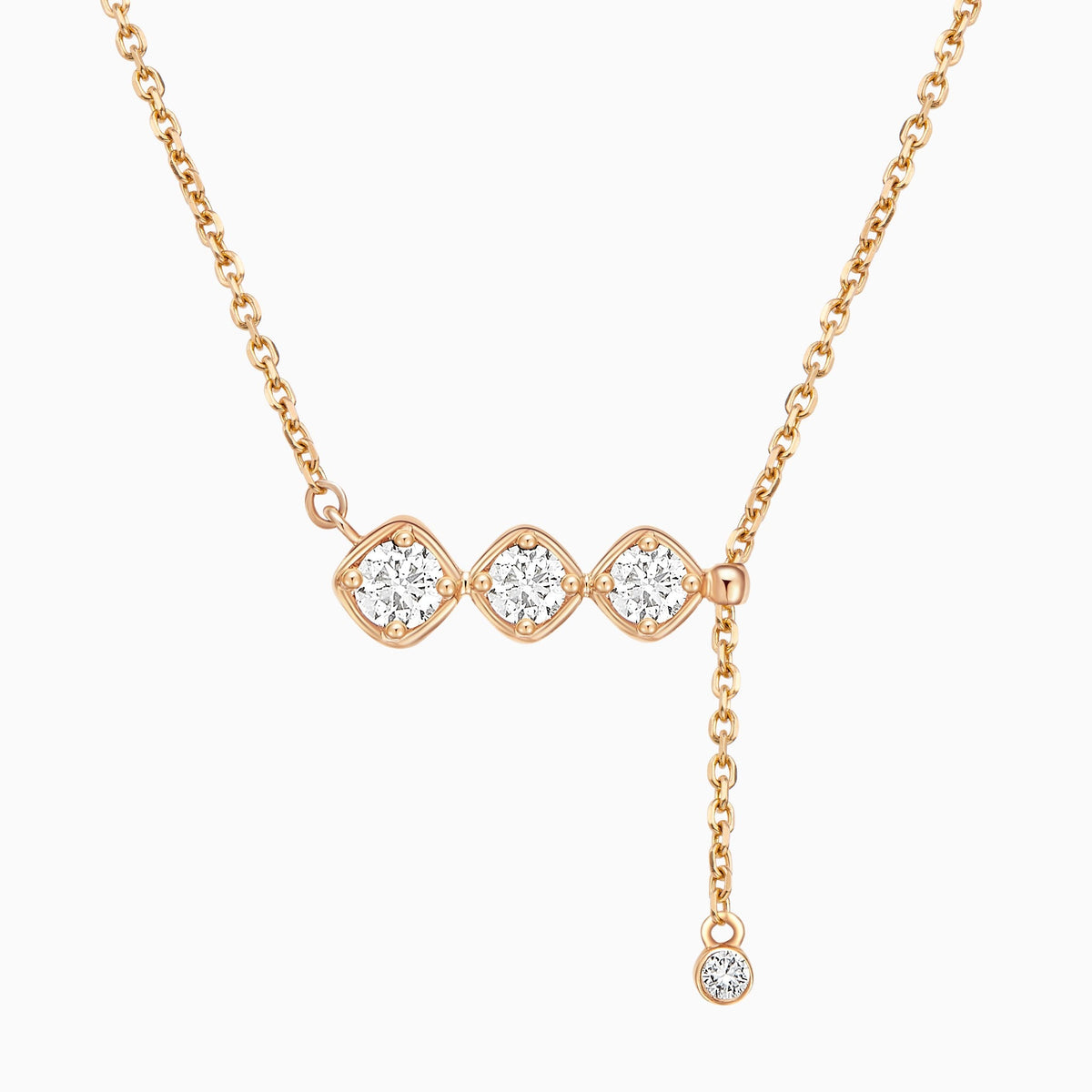Three Stone Tassel Lab Grown Diamond Necklace In 14K Rose Gold - Lucenjuri