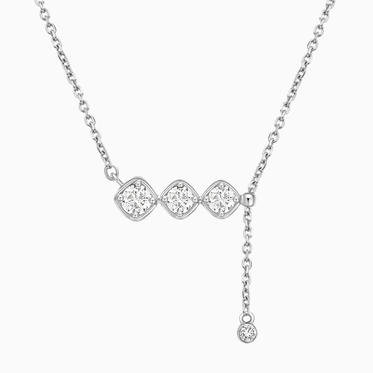 Three Stone Tassel Lab Grown Diamond Necklace In 18K White Gold - Lucenjuri