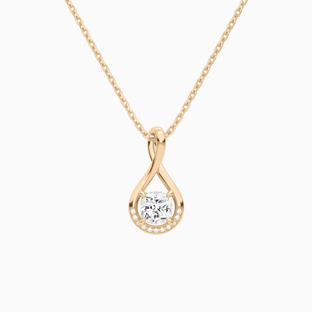 Lab Grown Diamond Cushion Accented Twist Pendant Necklace In 14K Rose Gold - Lucenjuri
