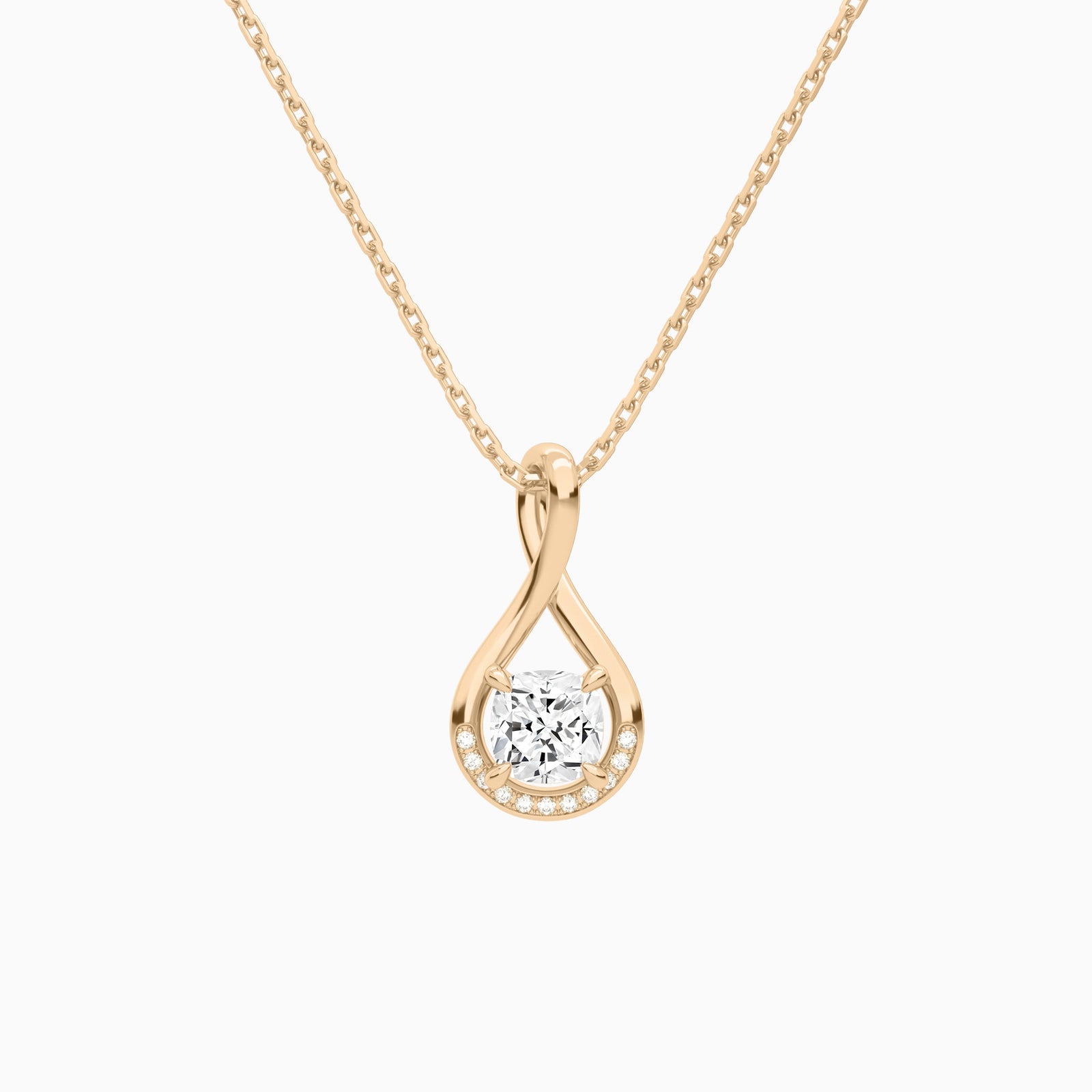 Lab Grown Diamond Cushion Accented Twist Pendant Necklace In 14K Rose Gold - Lucenjuri