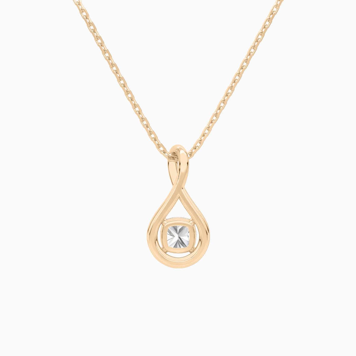 Lab Grown Diamond Cushion Accented Twist Pendant Necklace In 14K Rose Gold - Back View