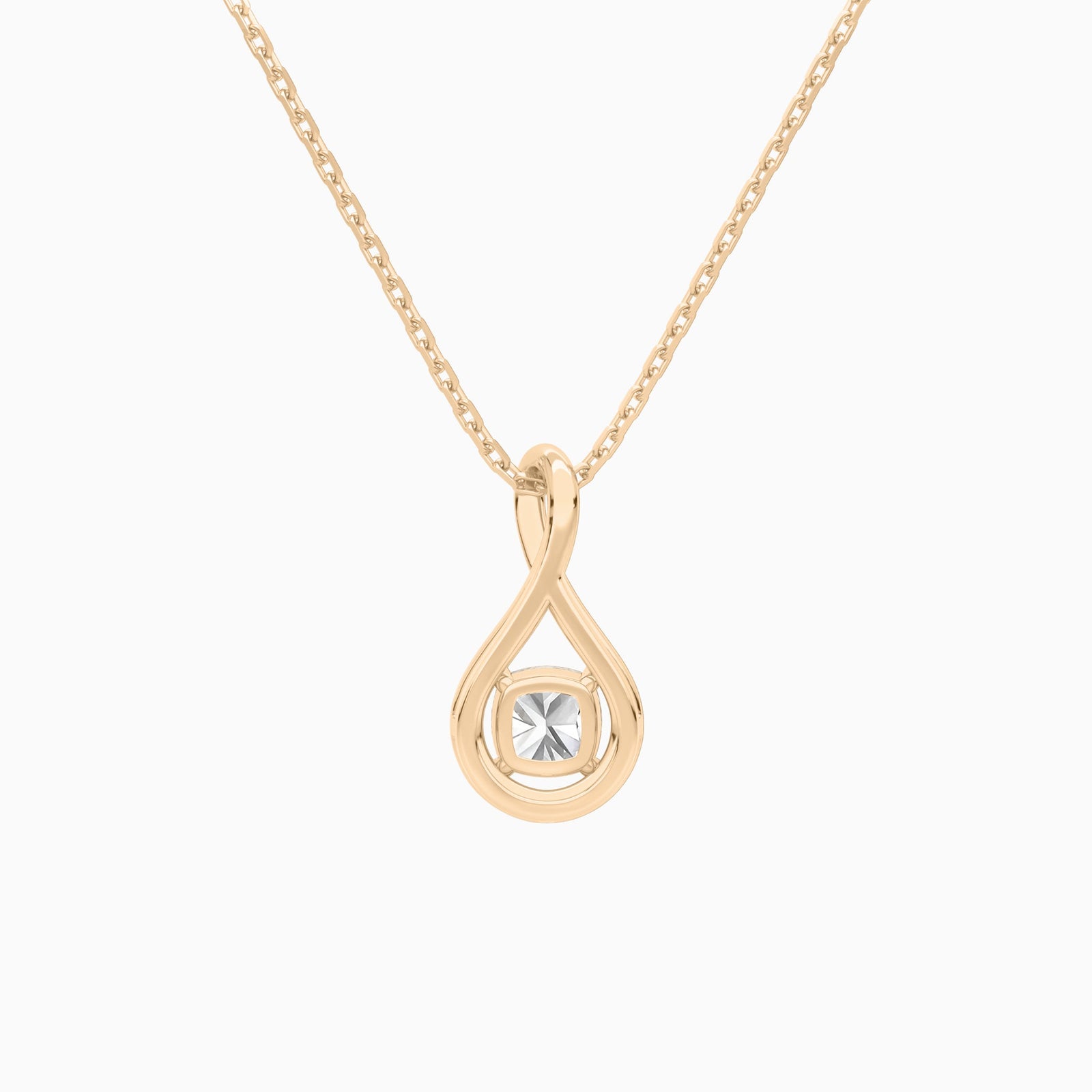 Lab Grown Diamond Cushion Accented Twist Pendant Necklace In 14K Rose Gold - Back View