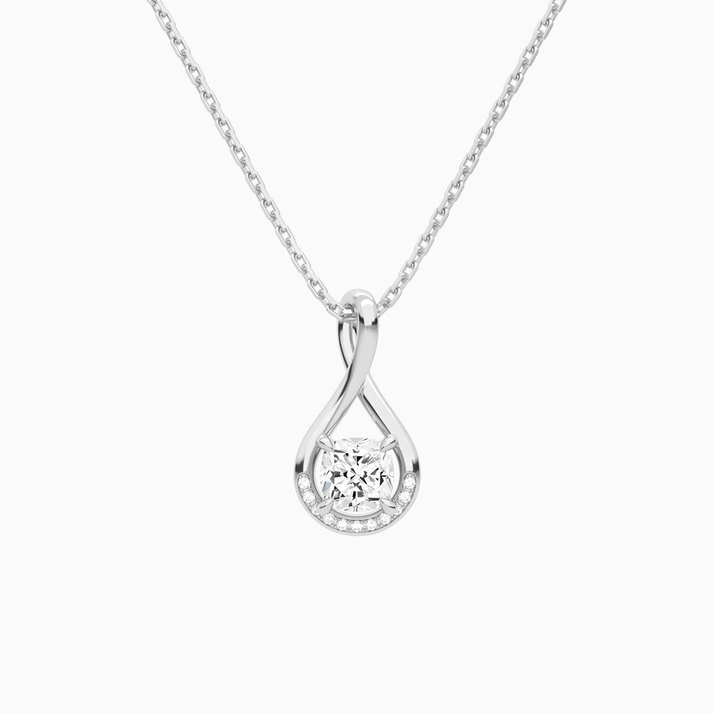 Lab Grown Diamond Cushion Accented Twist Pendant Necklace In 14K White Gold - Lucenjuri