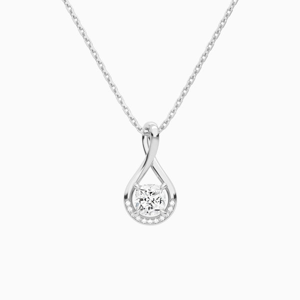Lab Grown Diamond Cushion Accented Twist Pendant Necklace In 14K White Gold - Lucenjuri