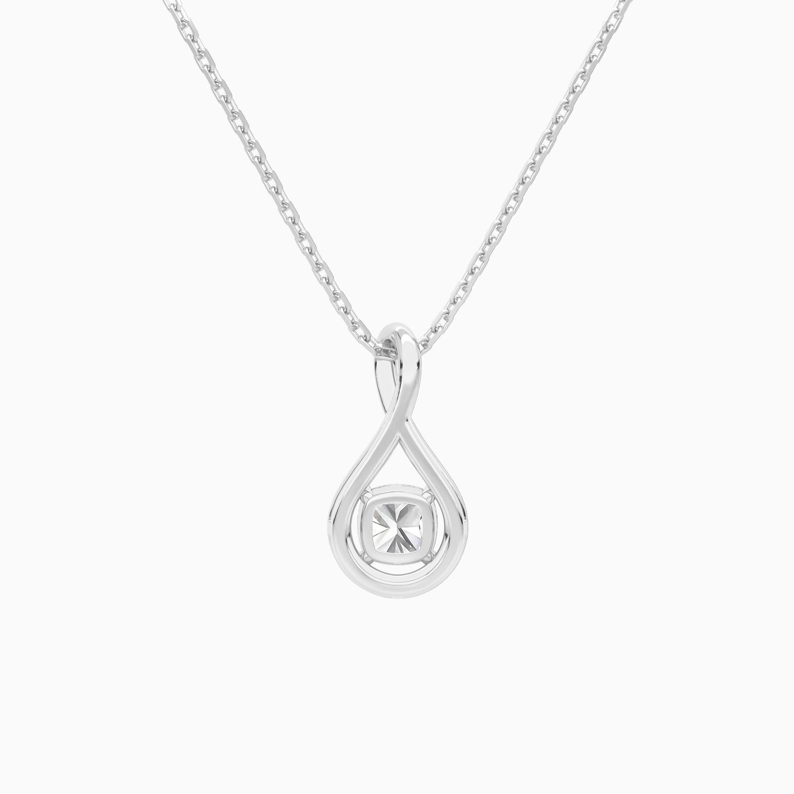 Lab Grown Diamond Cushion Accented Twist Pendant Necklace In 14K White Gold - Back View