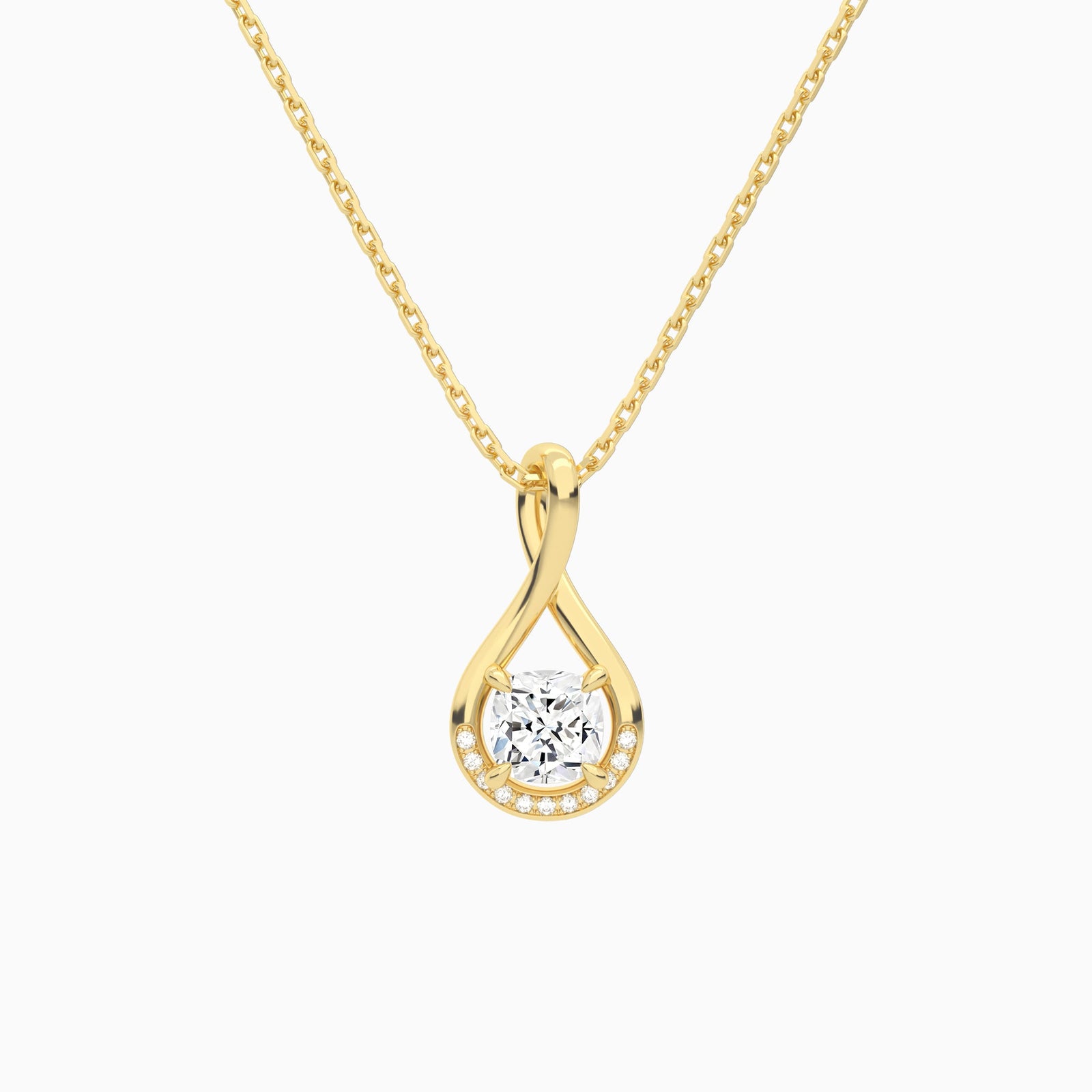 Lab Grown Diamond Cushion Accented Twist Pendant Necklace In 18K Yellow Gold - Lucenjuri