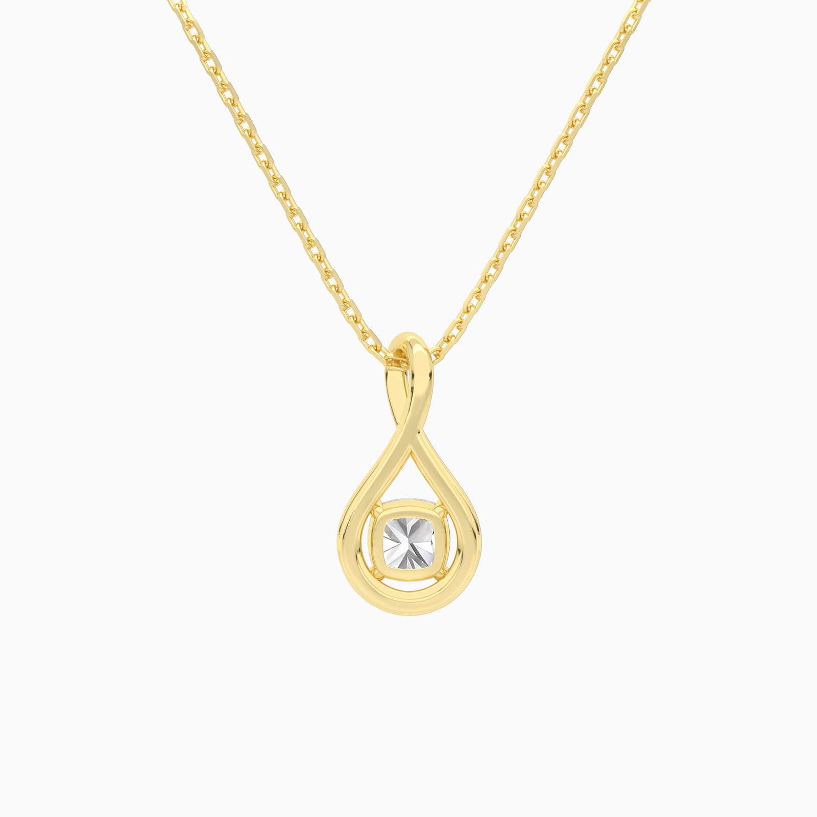 Lab Grown Diamond Cushion Accented Twist Pendant Necklace In 14K Yellow Gold - Back View