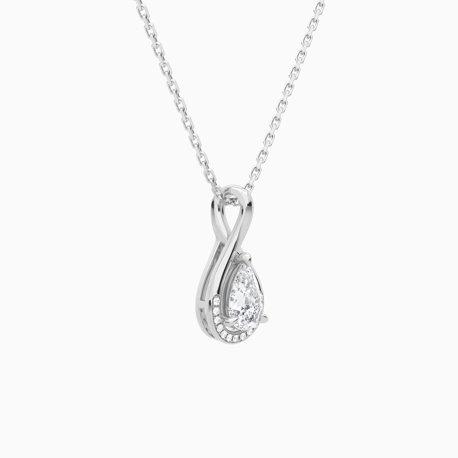 Lab Grown Diamond Pear Accented Twist Pendant Necklace In Platinum - Front Angle View