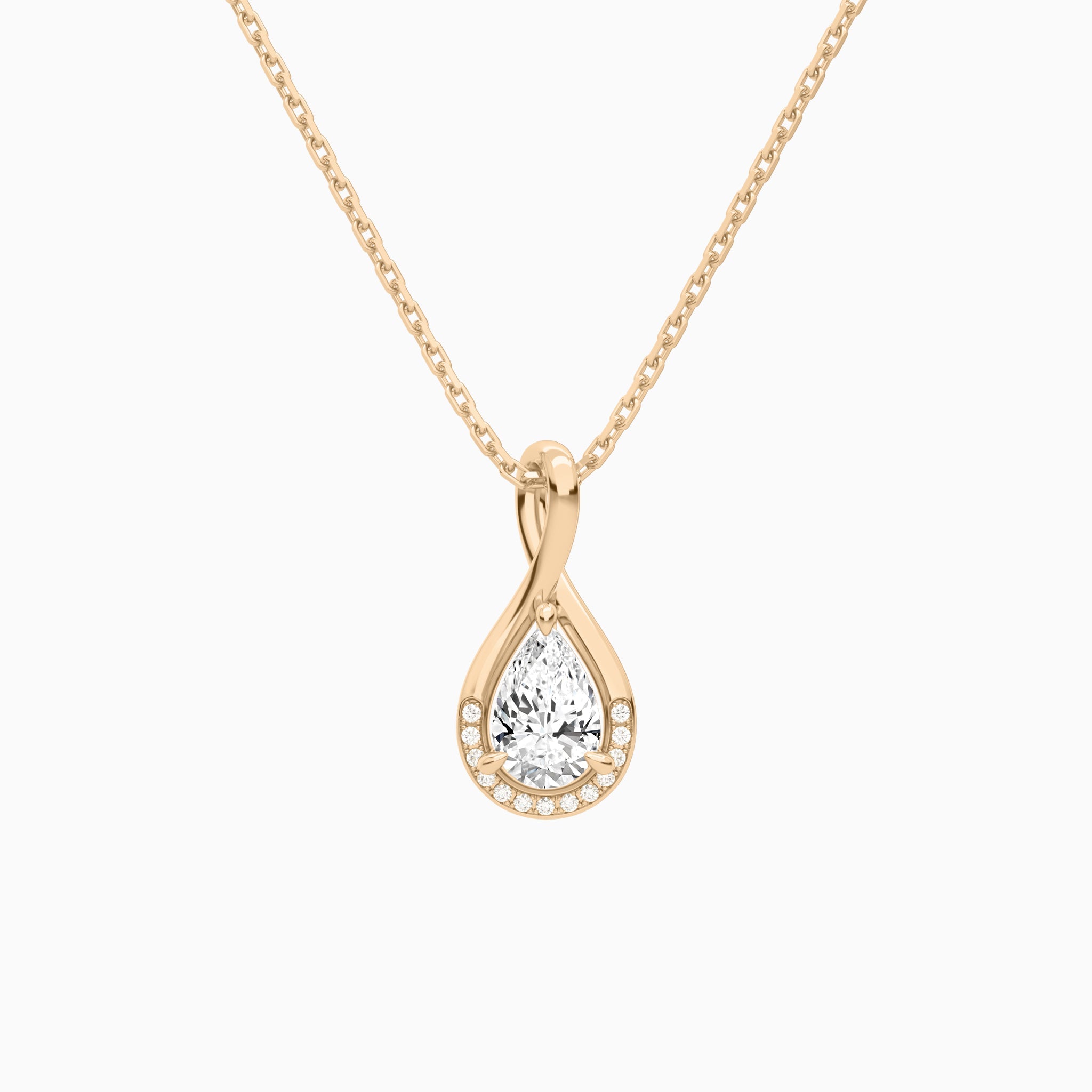 Lab Grown Diamond Pear Accented Twist Pendant Necklace In 14K Rose Gold - Lucenjuri