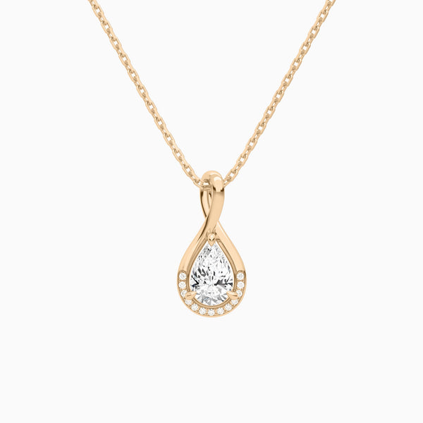 Lab Grown Diamond Pear Accented Twist Pendant Necklace In 14K Rose Gold - Lucenjuri
