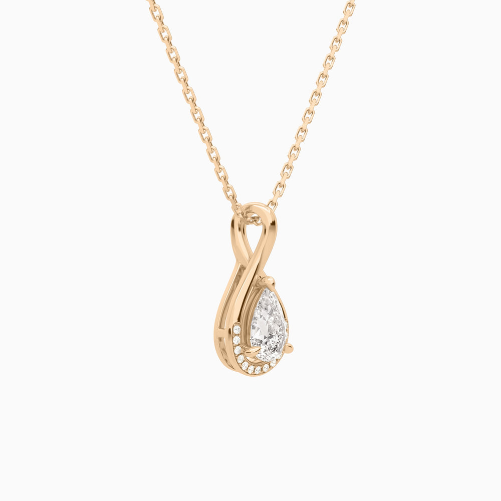 Lab Grown Diamond Pear Accented Twist Pendant Necklace In 14K Rose Gold - Front Angle View
