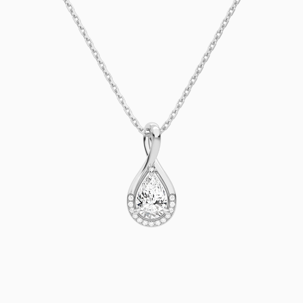 Lab Grown Diamond Pear Accented Twist Pendant Necklace In 18K White Gold - Lucenjuri