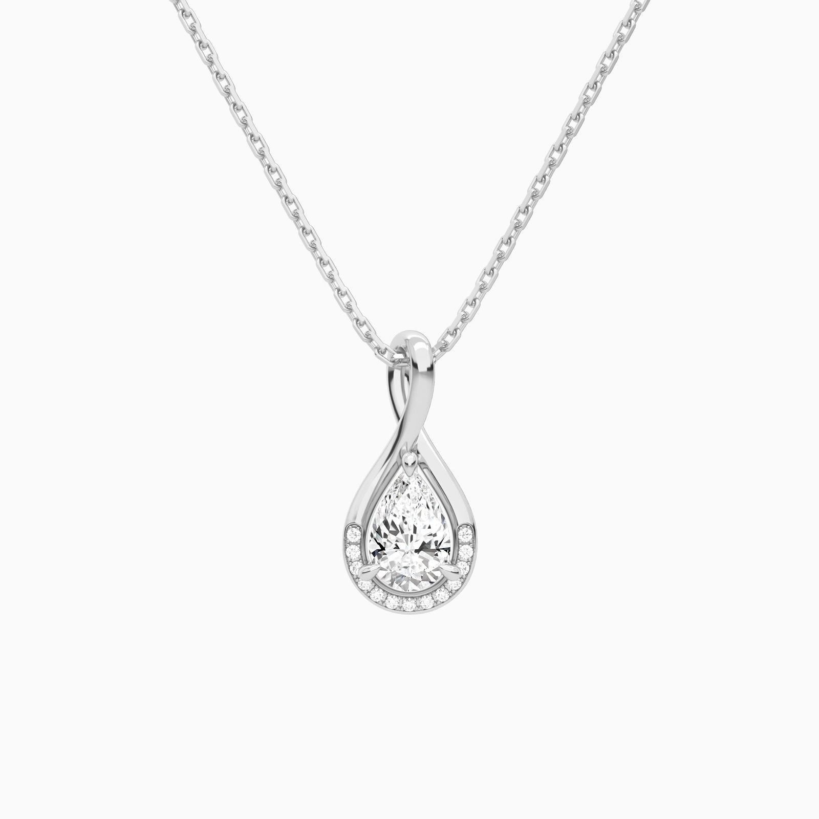 Lab Grown Diamond Pear Accented Twist Pendant Necklace In 14K White Gold - Lucenjuri