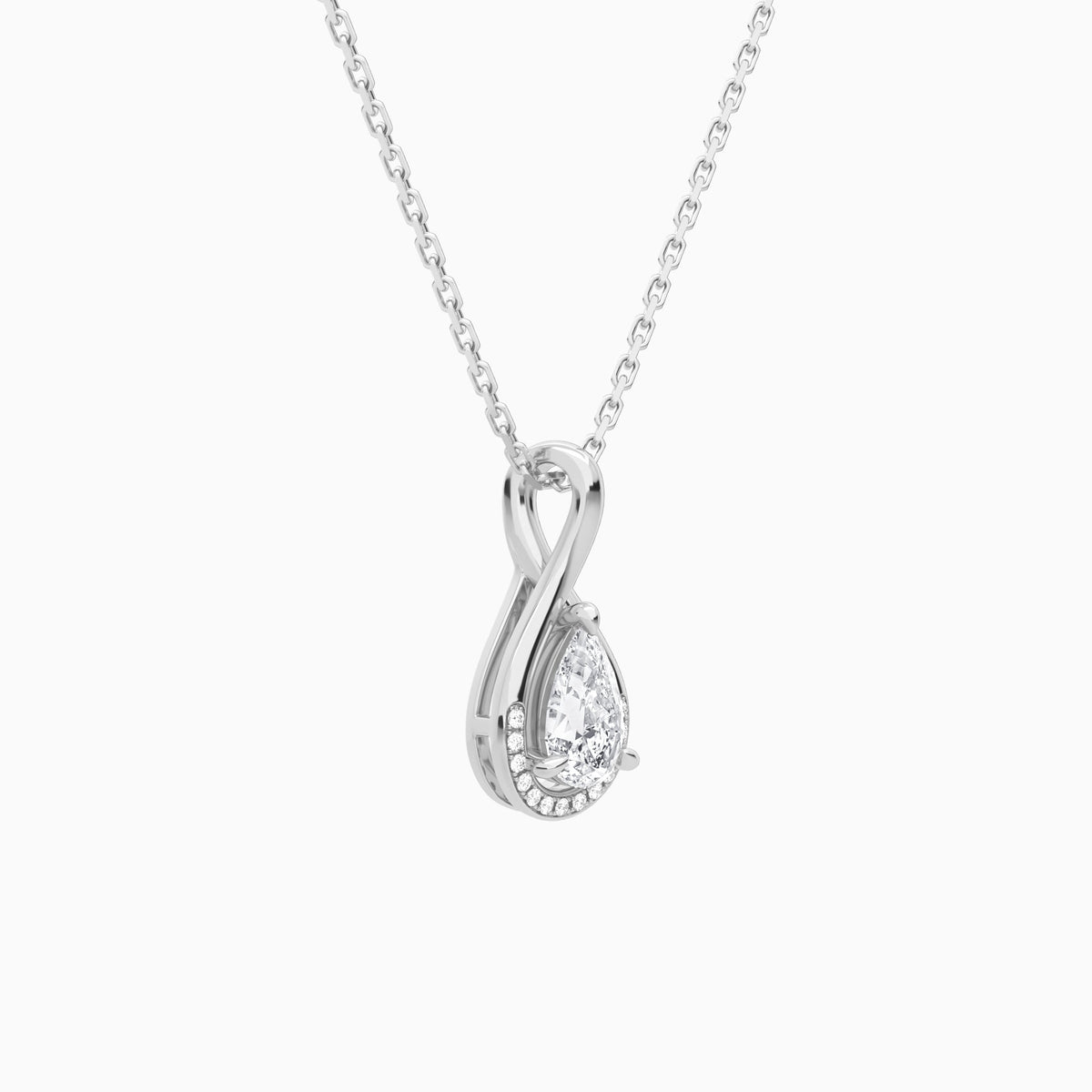 Lab Grown Diamond Pear Accented Twist Pendant Necklace In 14K White Gold - Front Angle View