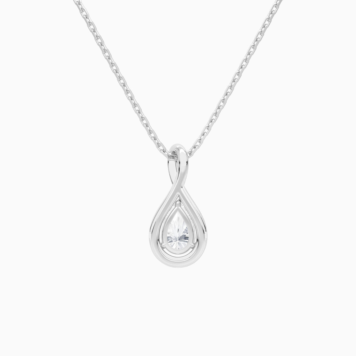 Lab Grown Diamond Pear Accented Twist Pendant Necklace In 14K White Gold - Back View