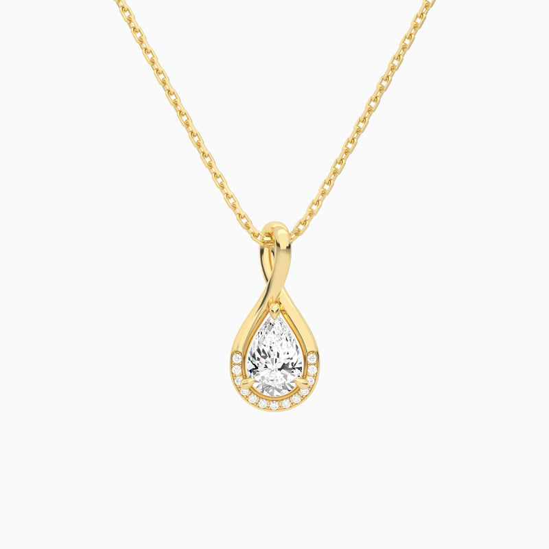 Lab Grown Diamond Pear Accented Twist Pendant Necklace In 18K Yellow Gold - Lucenjuri