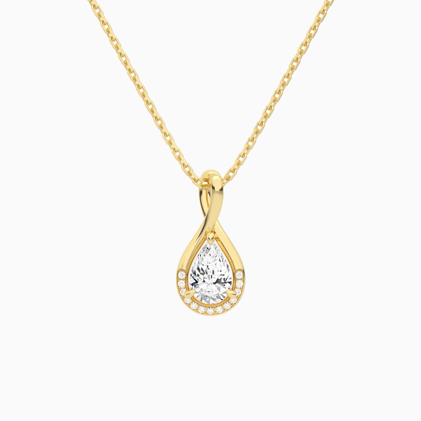 Lab Grown Diamond Pear Accented Twist Pendant Necklace In 18K Yellow Gold - Lucenjuri