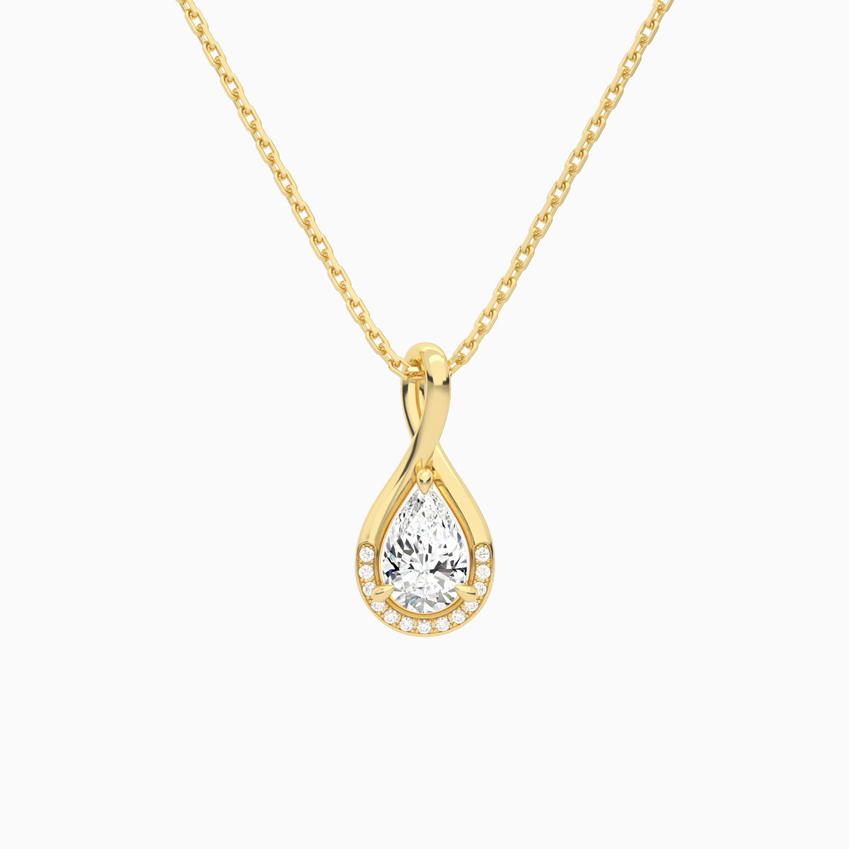 Lab Grown Diamond Pear Accented Twist Pendant Necklace In 14K Yellow Gold - Lucenjuri
