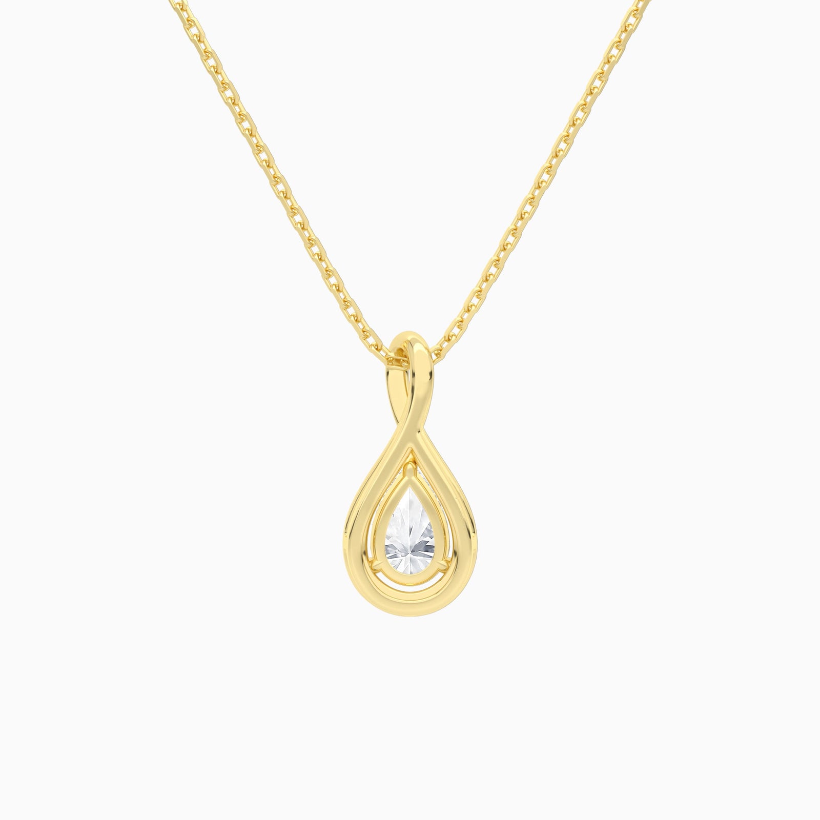 Lab Grown Diamond Pear Accented Twist Pendant Necklace In 18K Yellow Gold - Back View