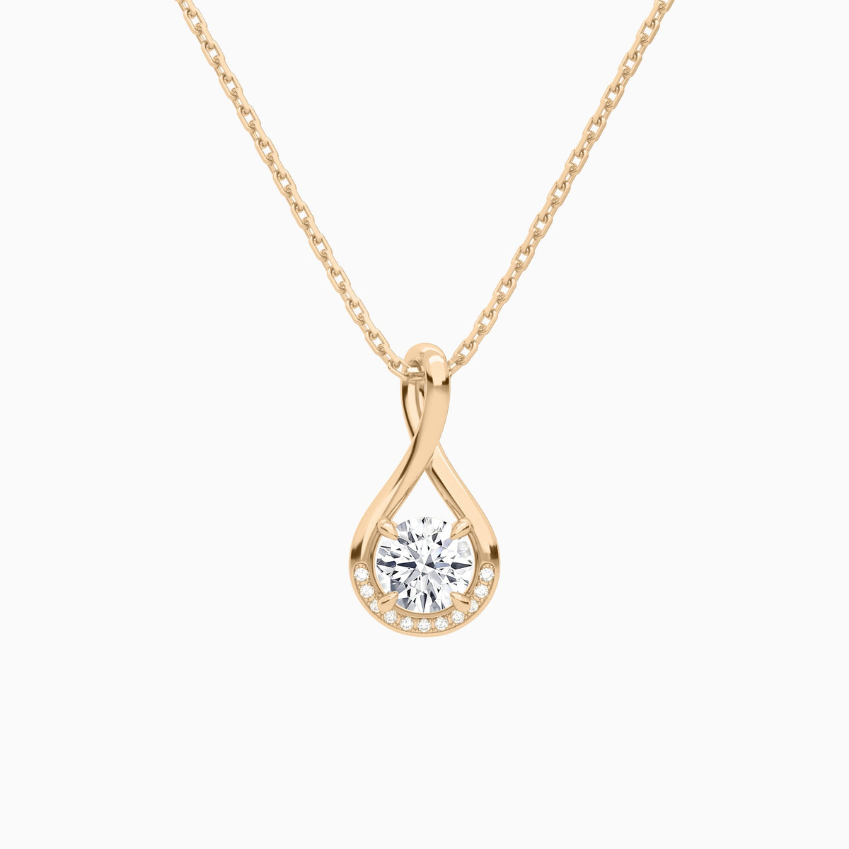 Lab Grown Diamond Round Accented Twist Pendant Necklace In 14K Rose Gold - Lucenjuri