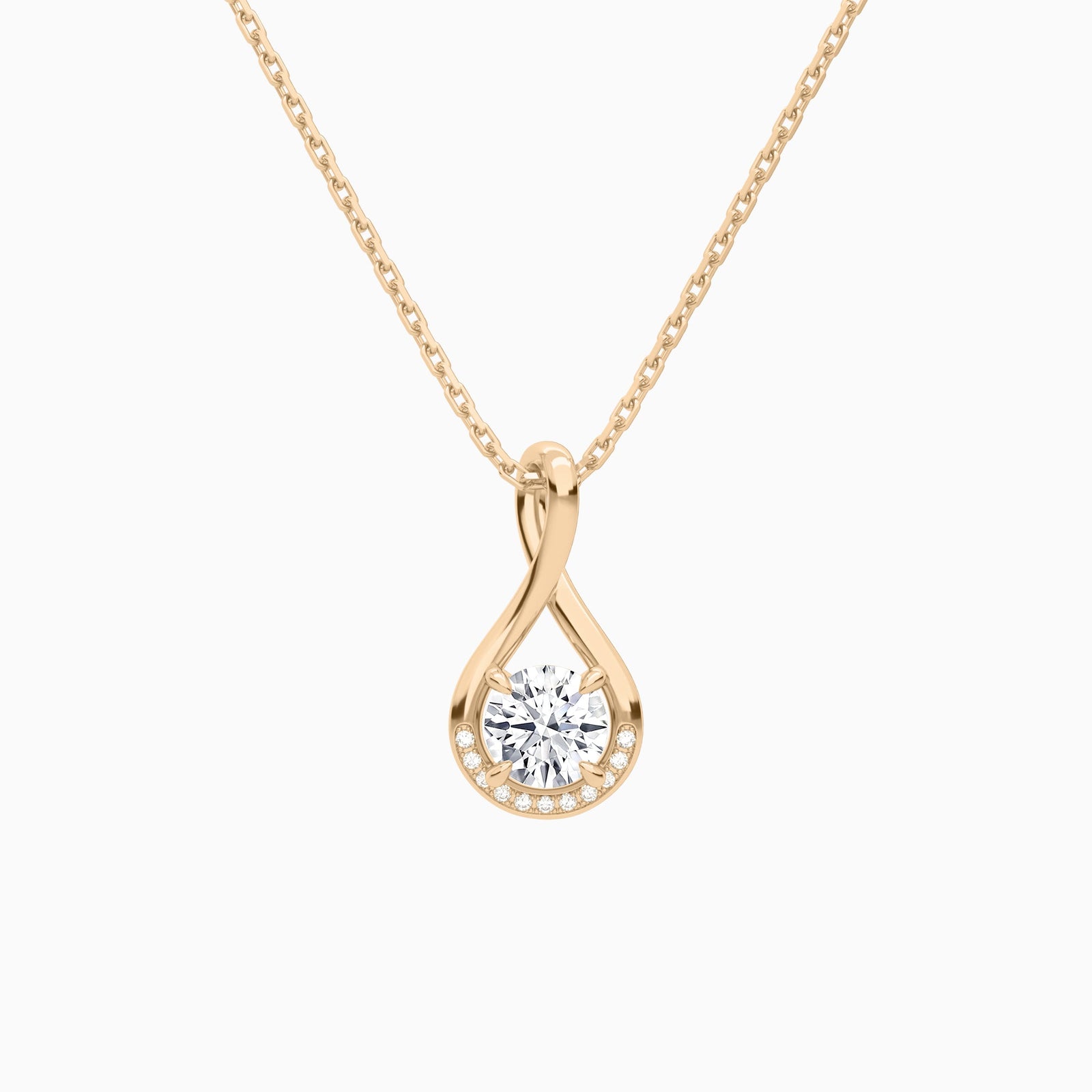 Lab Grown Diamond Round Accented Twist Pendant Necklace In 14K Rose Gold - Lucenjuri