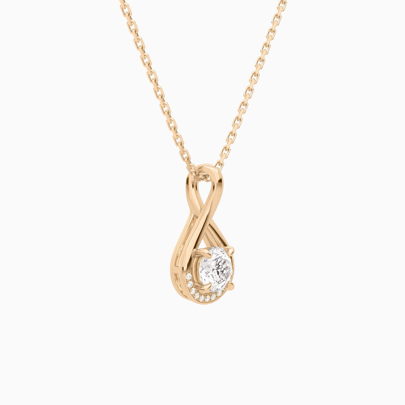Lab Grown Diamond Round Accented Twist Pendant Necklace In 14K Rose Gold - Front Angle View