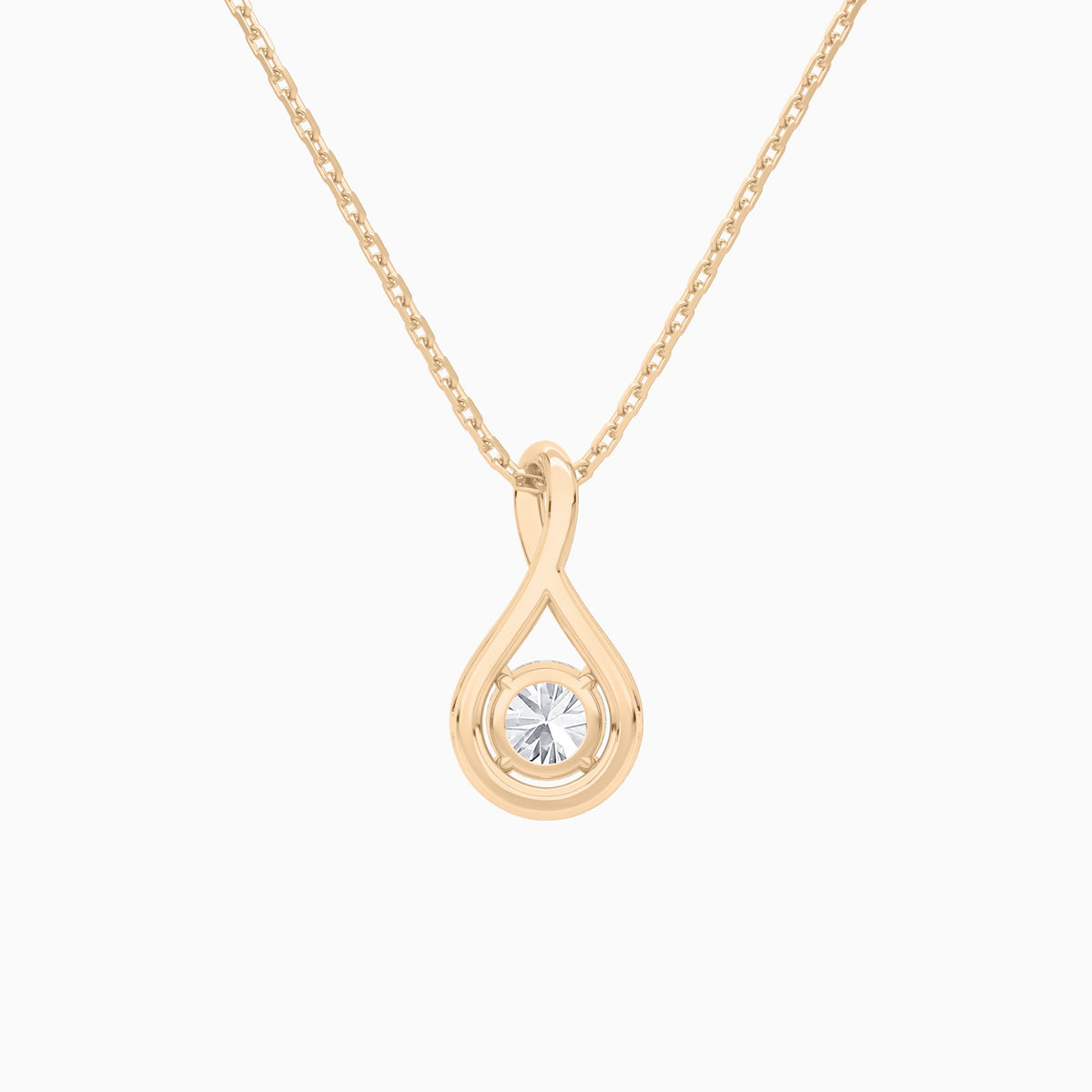 Lab Grown Diamond Round Accented Twist Pendant Necklace In 14K Rose Gold - Back View