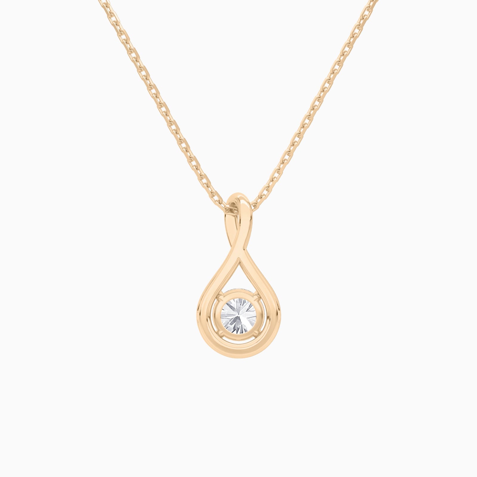 Lab Grown Diamond Round Accented Twist Pendant Necklace In 14K Rose Gold - Back View