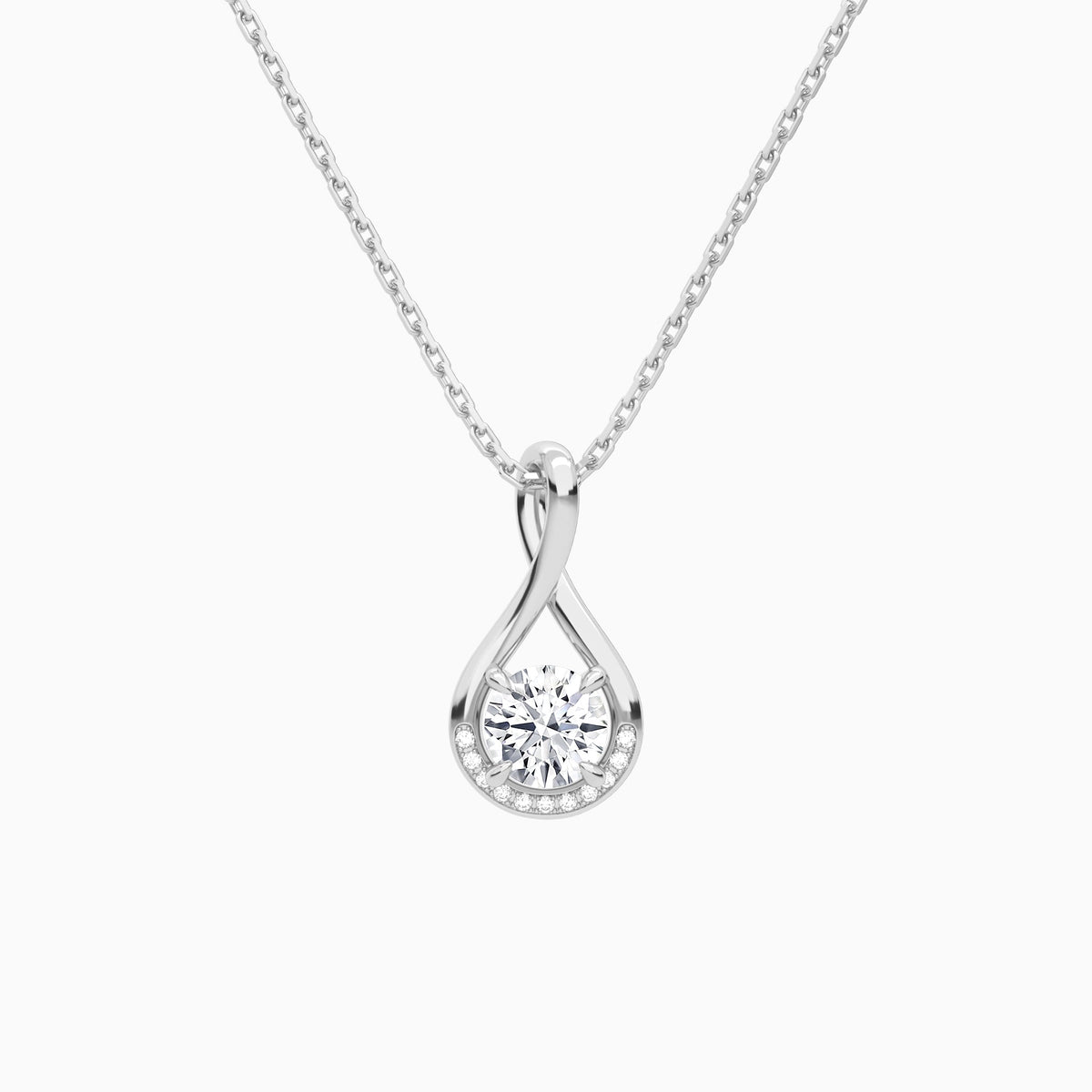 Lab Grown Diamond Round Accented Twist Pendant Necklace In 18K White Gold - Lucenjuri