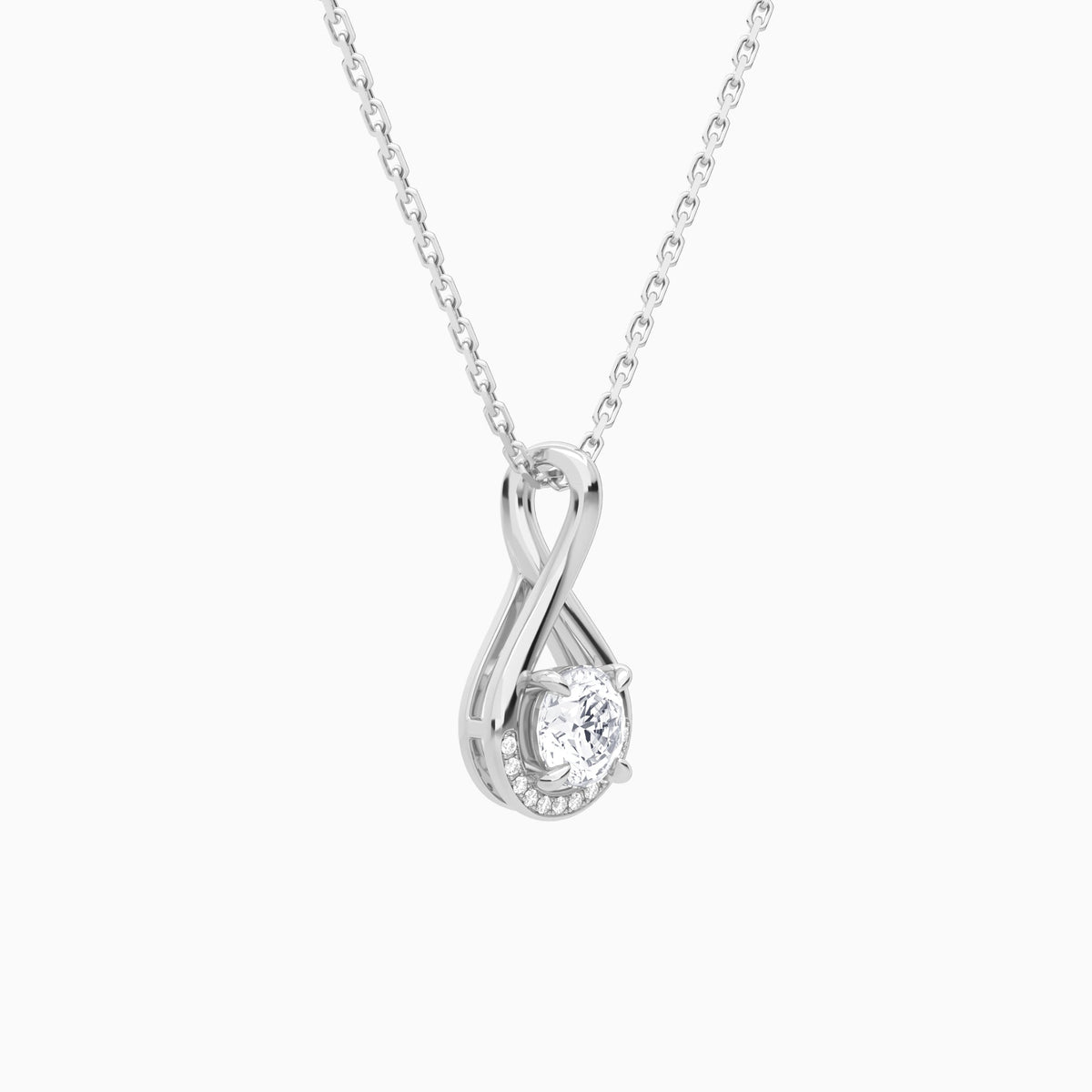 Lab Grown Diamond Round Accented Twist Pendant Necklace In 14K White Gold - Front Angle View