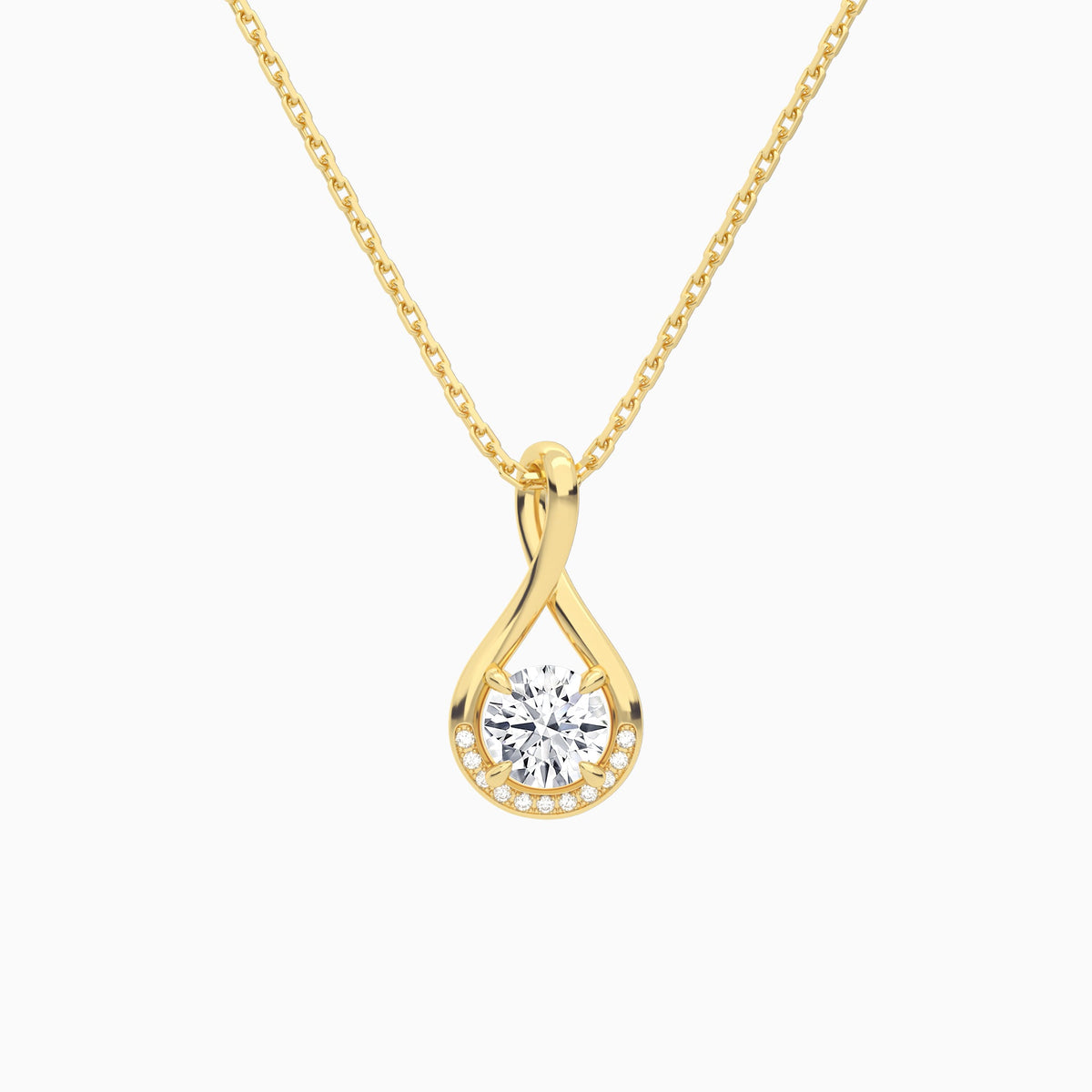 Lab Grown Diamond Round Accented Twist Pendant Necklace In 18K Yellow Gold - Lucenjuri