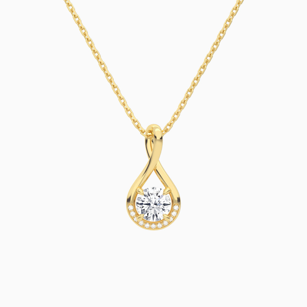Lab Grown Diamond Round Accented Twist Pendant Necklace In 14K Yellow Gold - Lucenjuri
