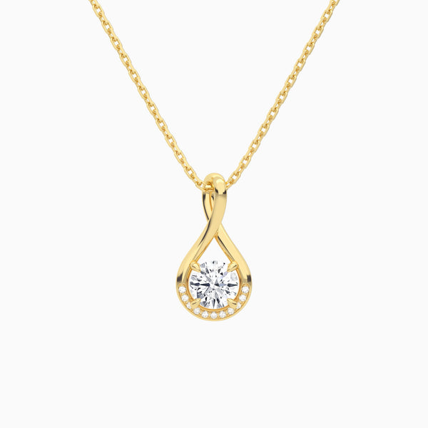 Lab Grown Diamond Round Accented Twist Pendant Necklace In 14K Yellow Gold - Lucenjuri