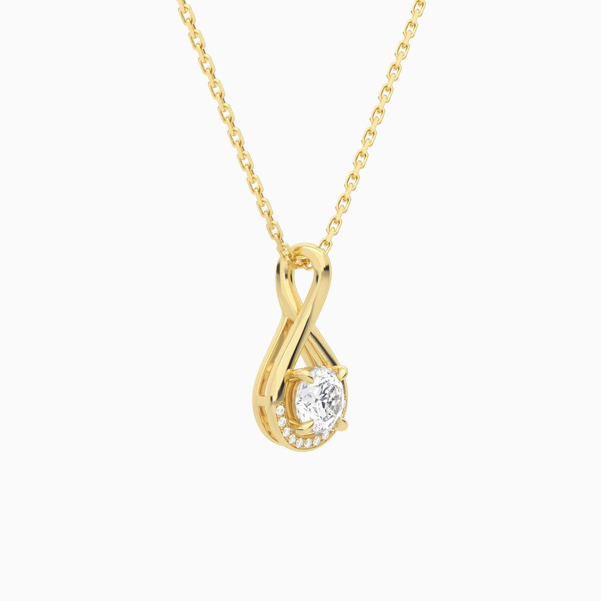 Lab Grown Diamond Round Accented Twist Pendant Necklace In 18K Yellow Gold - Front Angle View