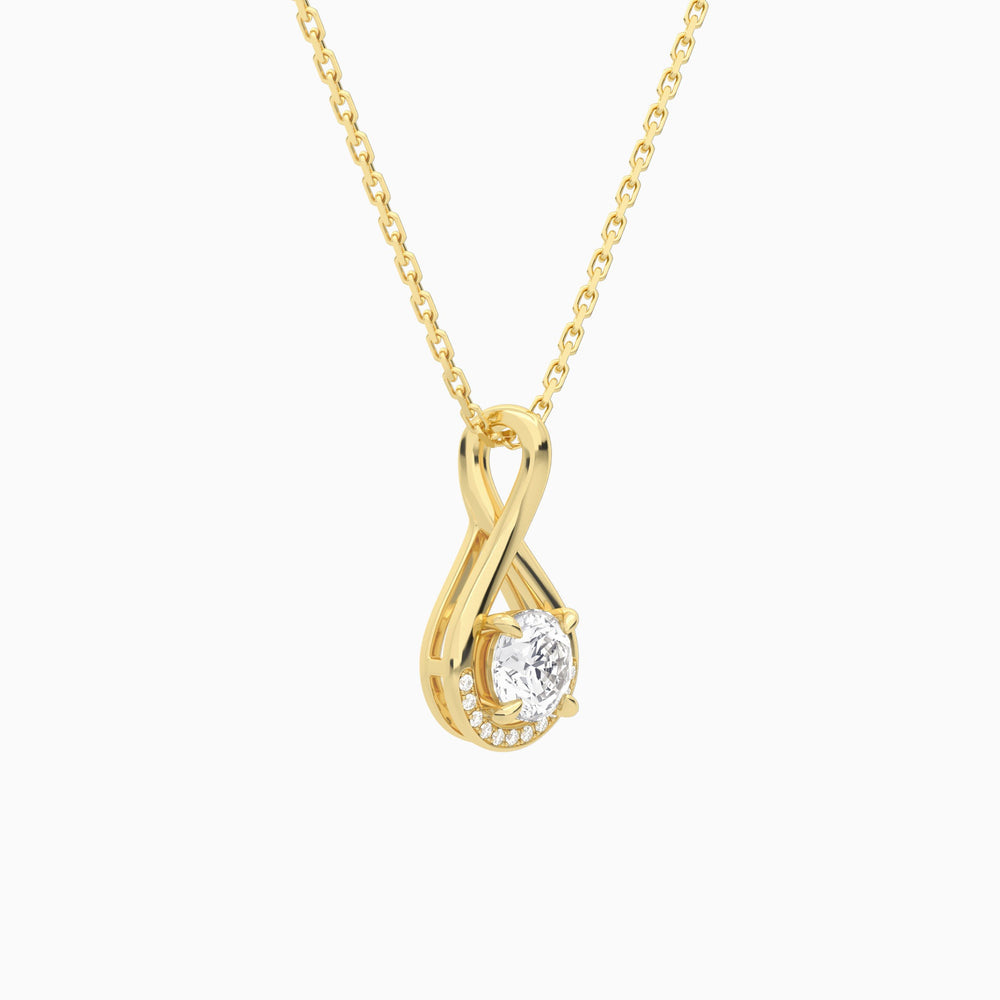 Lab Grown Diamond Round Accented Twist Pendant Necklace In 14K Yellow Gold - Front Angle View