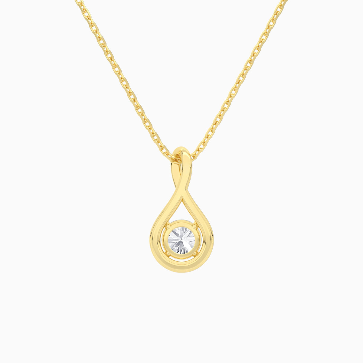 Lab Grown Diamond Round Accented Twist Pendant Necklace In 18K Yellow Gold - Back View