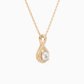 Lab Grown Diamond Cushion Halo Pavé Twist Pendant Necklace In 14K Rose Gold - Front Angle View
