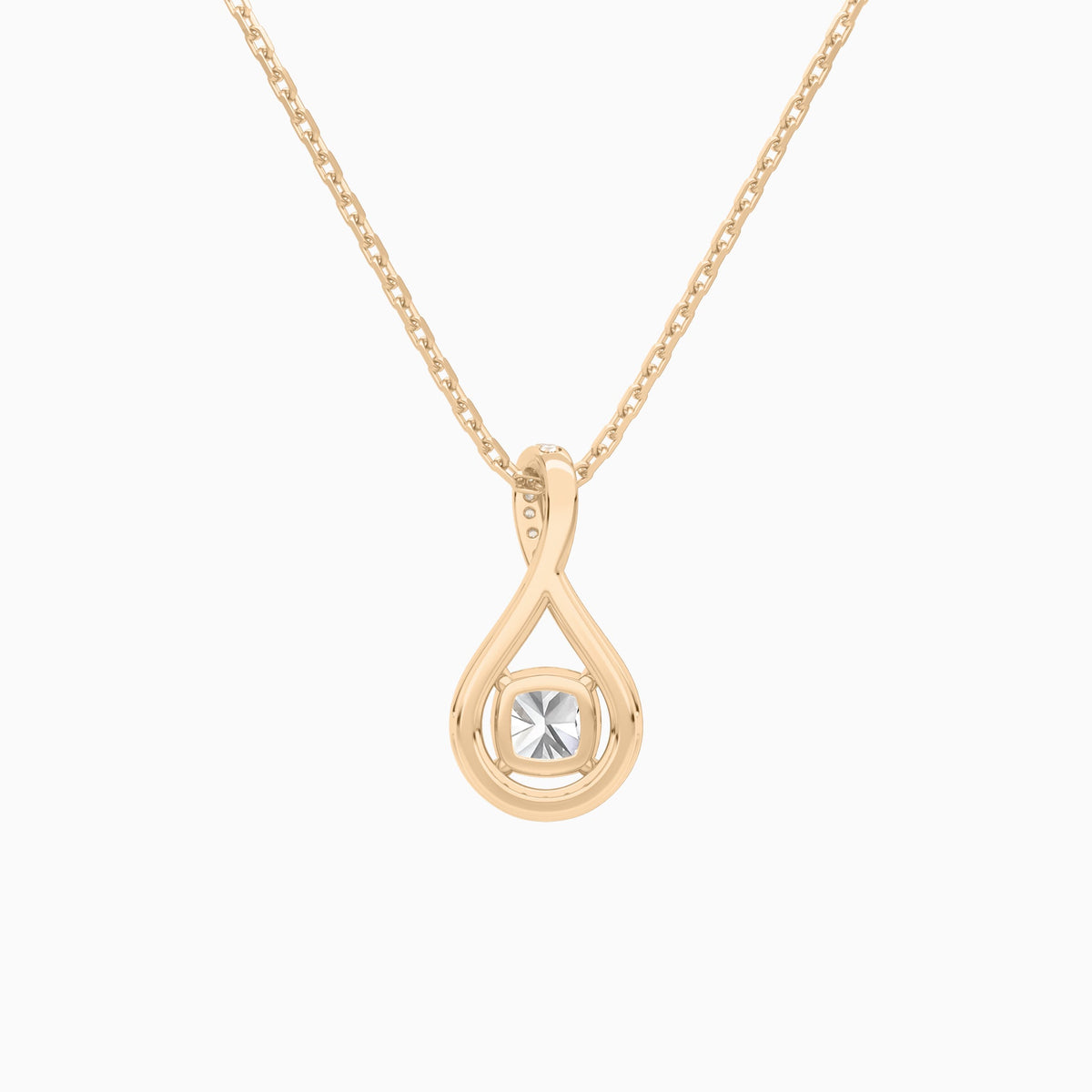 Lab Grown Diamond Cushion Halo Pavé Twist Pendant Necklace In 14K Rose Gold - Back View