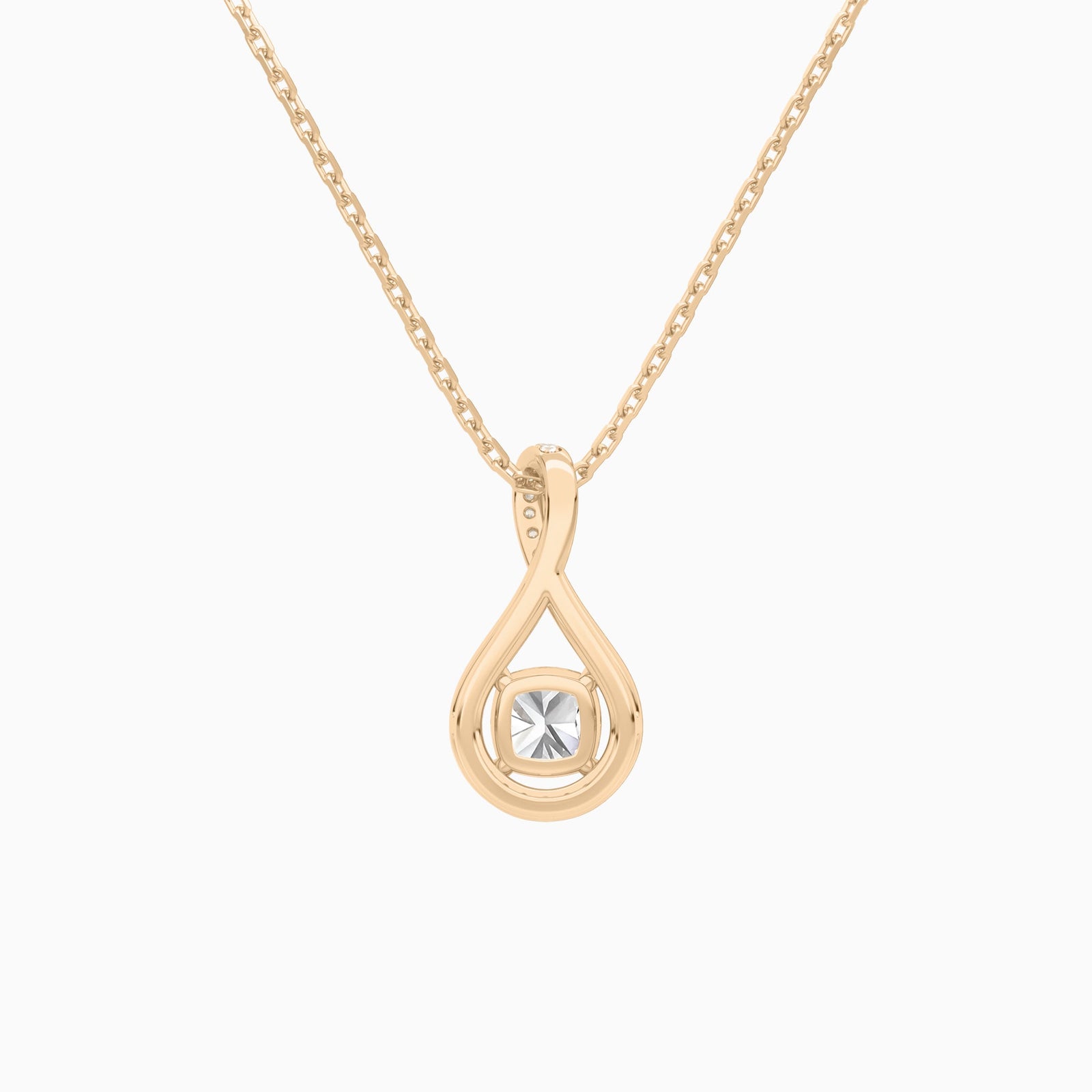 Lab Grown Diamond Cushion Halo Pavé Twist Pendant Necklace In 14K Rose Gold - Back View